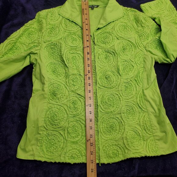 Samuel Dong Women's Size M Green Jacket Tattered Rosette Full Zip Eclectic Artsy - Picture 14 of 16